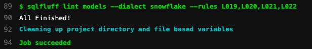 Image showing the logs in GitLab for the SQLFluff run